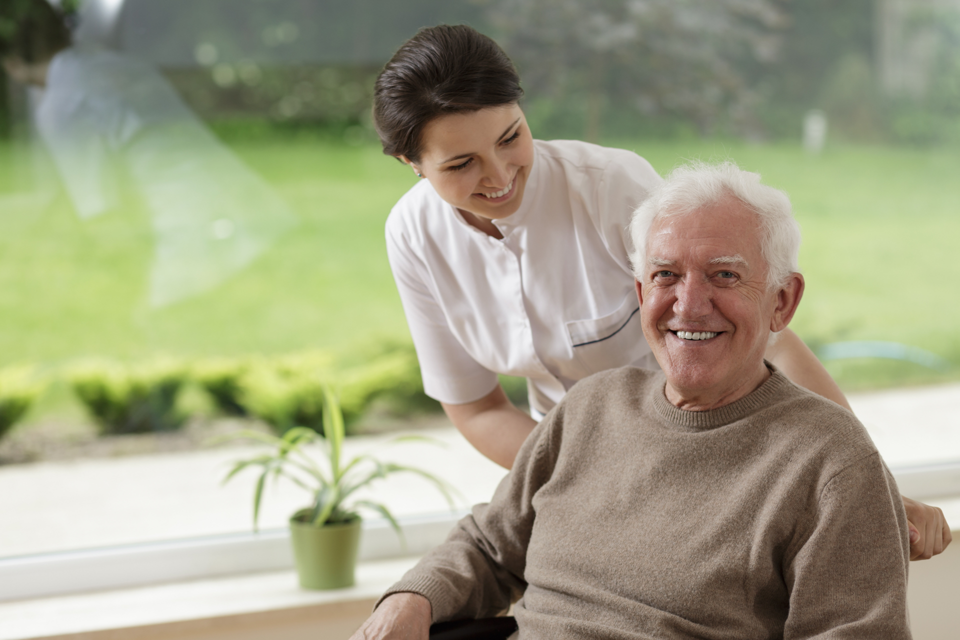 Companion care for elderly man outdoors - Devoted Care LLC Northern Virginia
